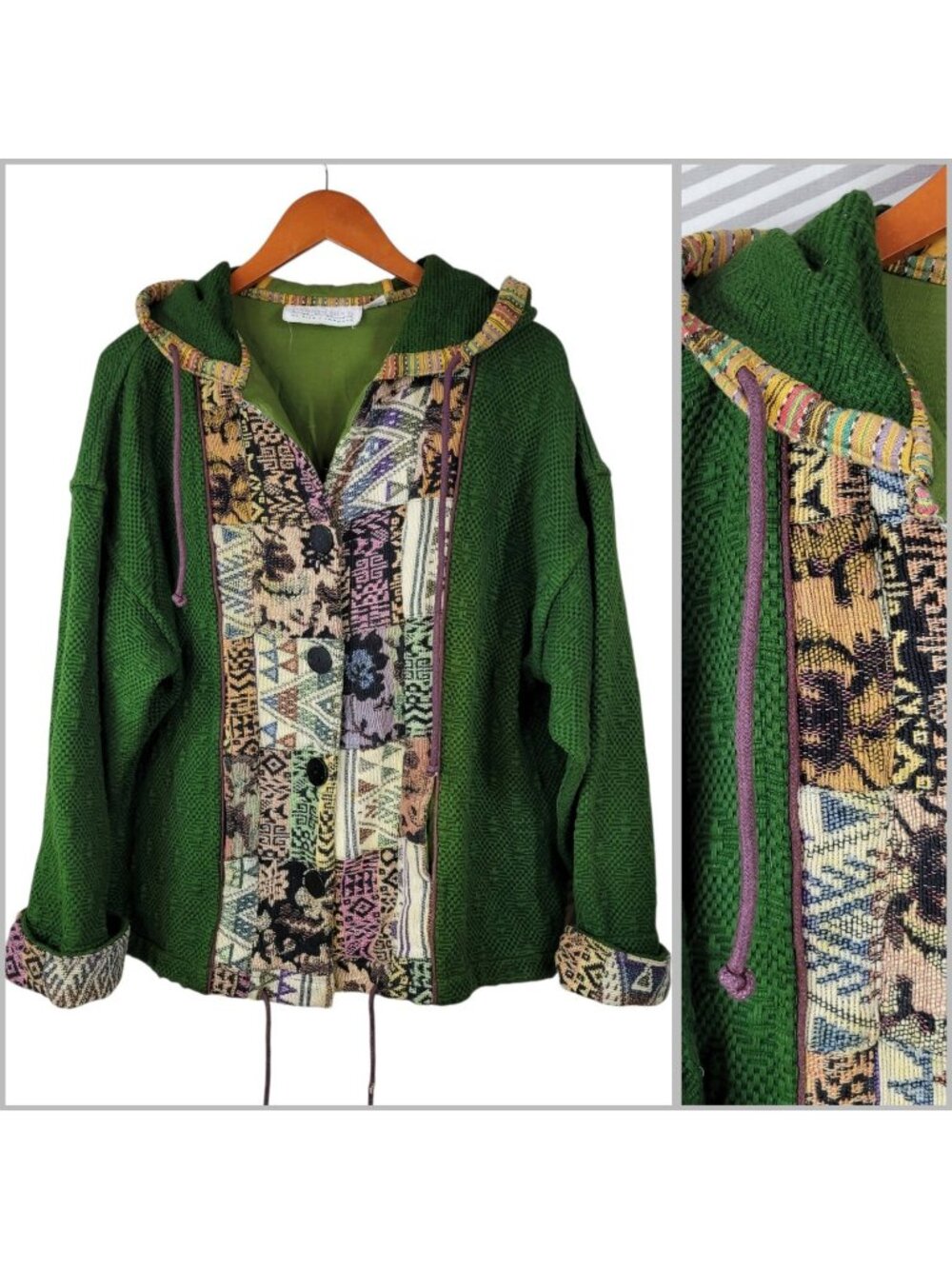 Vintage Tapestry Blanket Jacket One Size Medium Large XL Boho Patchwork Hooded